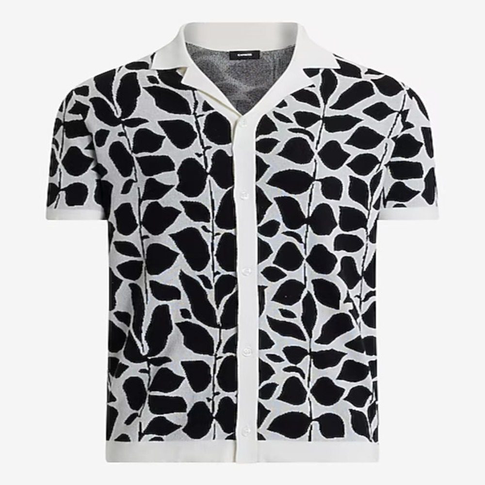 Paul Zahn Access Daily 2025 Black & White Leaf Print Shirt