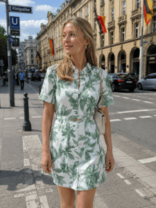 Adrianna Costa Access Daily Green Leaf Print Belted Romper
