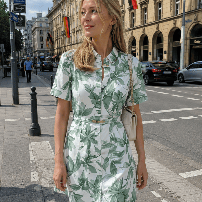 Adrianna Costa Access Daily Green Leaf Print Belted Romper
