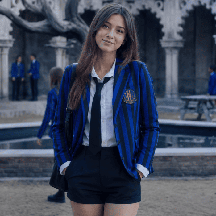 Wednesday Emma Myers' Blue Striped Blazer