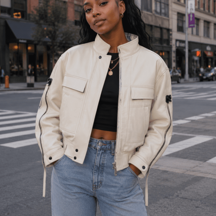 Access Hollywood 2025 Cynthia Erivo Ivory Leather Jacket