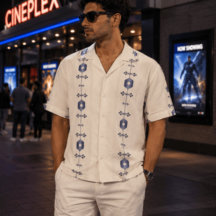 Hollywood Access Scott Evans Blue Printed Short Sleeve Shirt