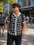 Paul Zahn Access Daily 2025 Black & White Leaf Print Shirt
