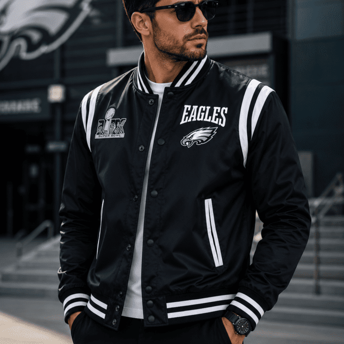 Super Bowl LIX Champions Philadelphia Eagles Black Letterman Jacket