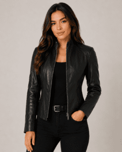 Acerra Womens Black Cafe Racer Leather Jacket – Timeless Style with a Modern Edge