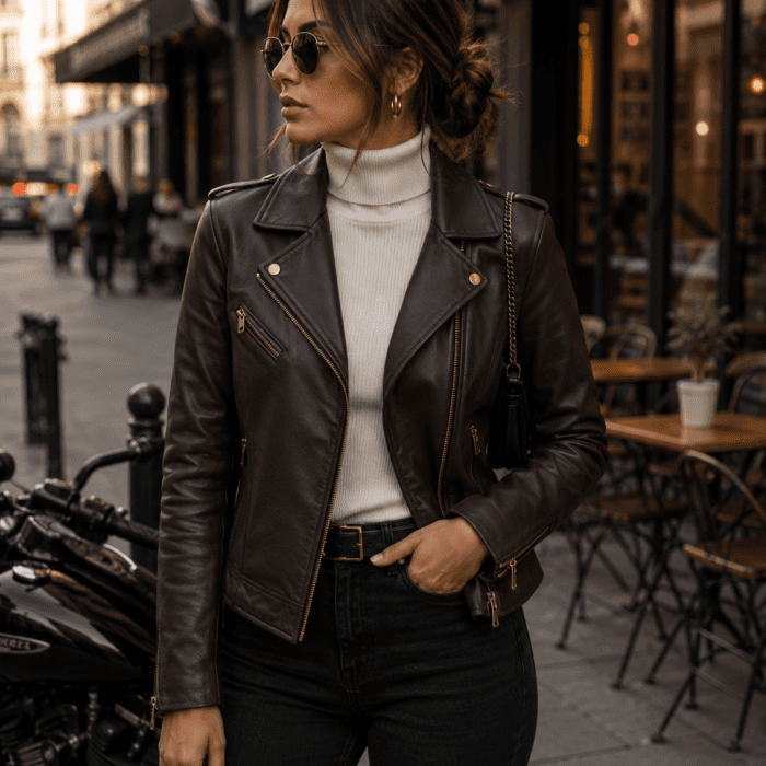 Women’s Dark Brown Motorcycle Leather Jacket