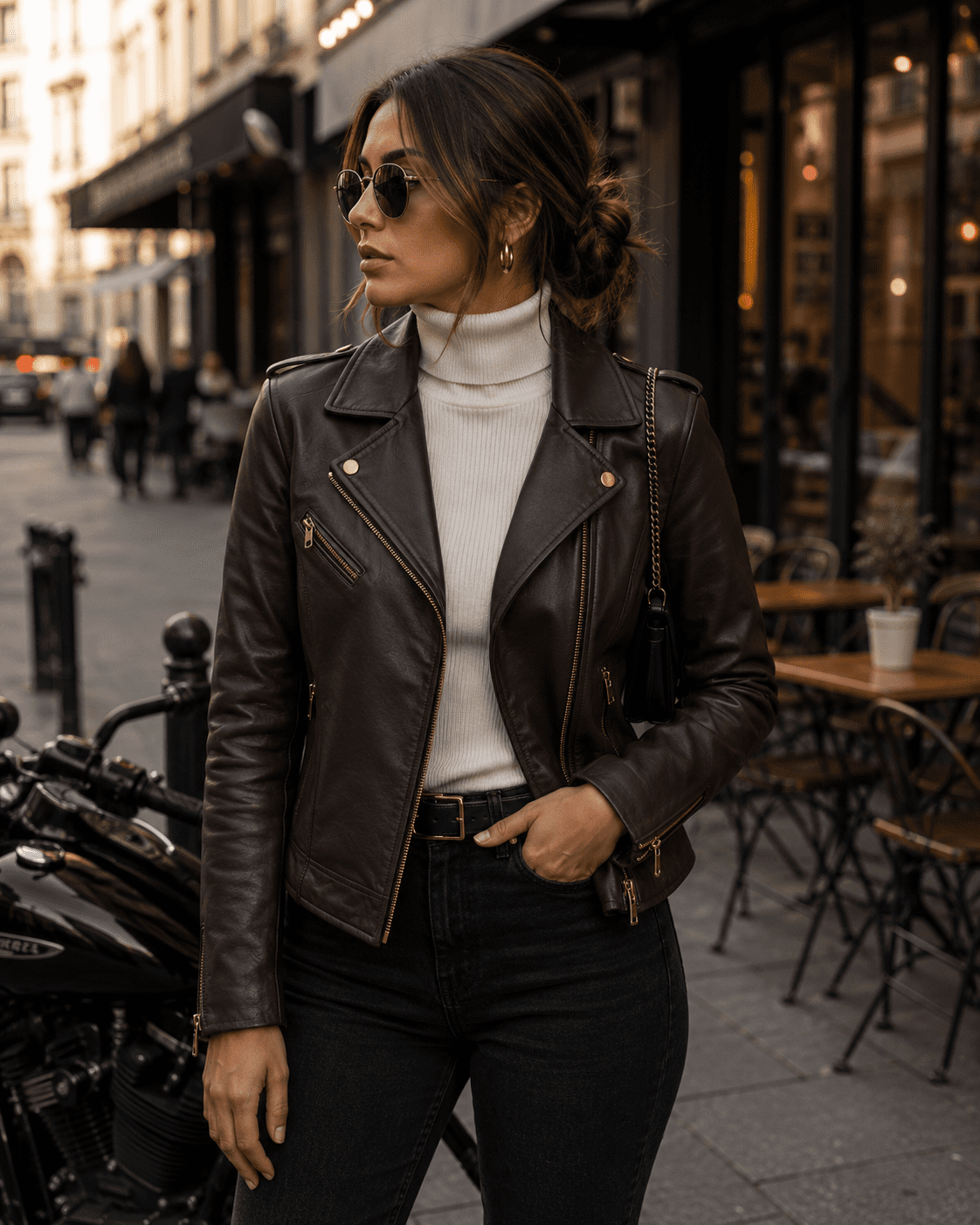 Women’s Dark Brown Motorcycle Leather Jacket