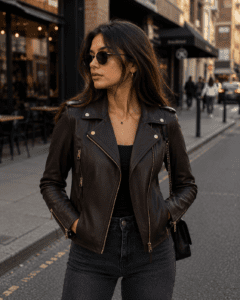 Laura Asymmetrical Motorcycle Dark Brown Leather Jacket
