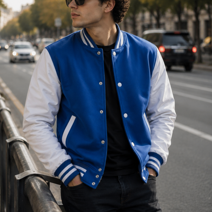 New Royal Blue Varsity Letterman Wool Jacket