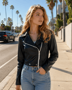 Women’s Biker Black Leather Cropped Jacket