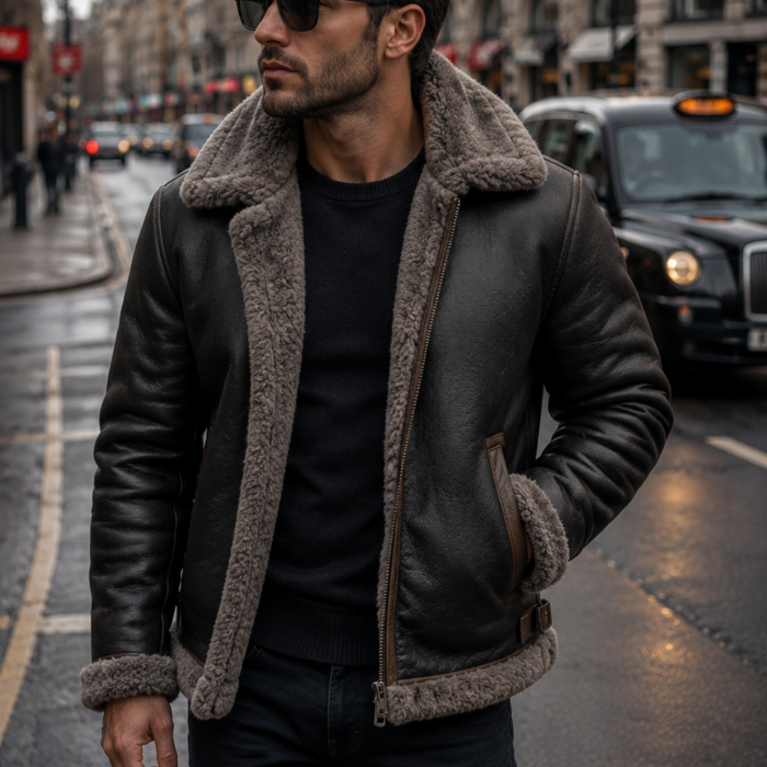 B3 RAF Flying Aviator Shearling Bomber Leather Jacket