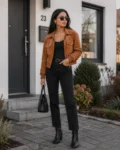 Women's Brown Suede Bomber Jacket