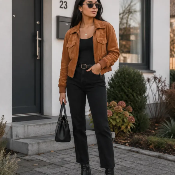 Women's Brown Suede Bomber Jacket