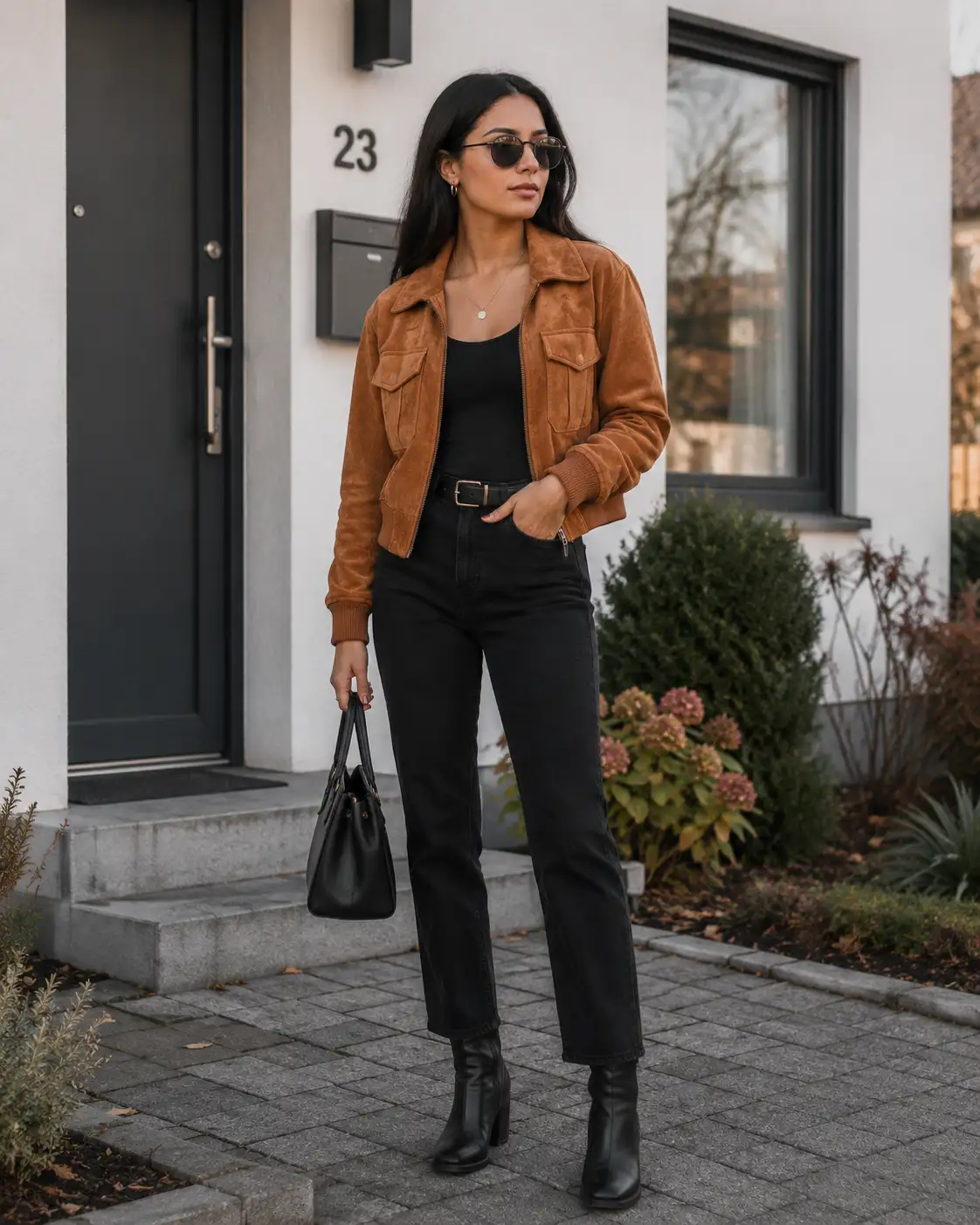 Women's Brown Suede Bomber Jacket