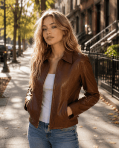 Marsha Women's Cognac Leather Car Coat