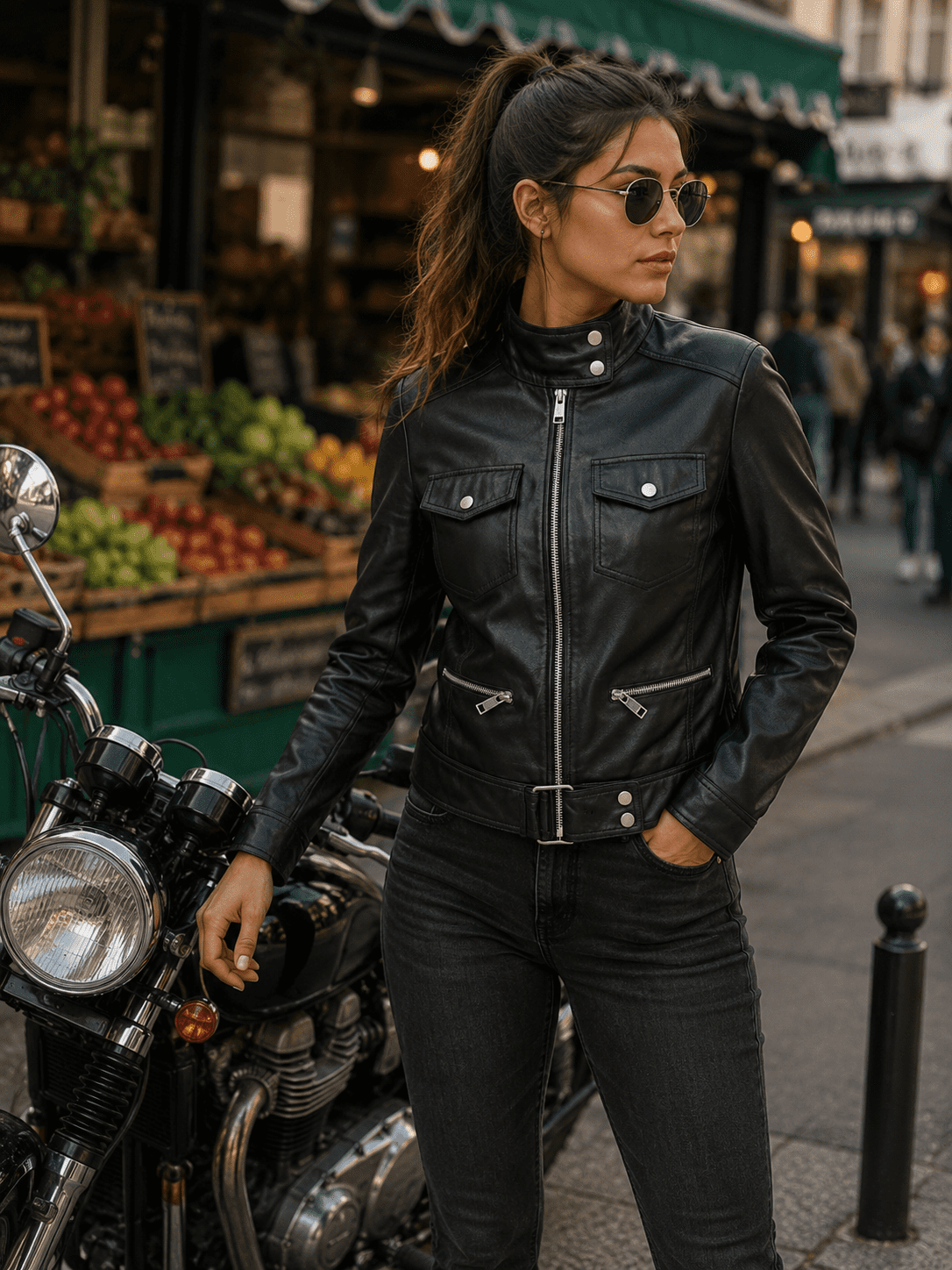 Muse Women Leather Moto Jacket In Black