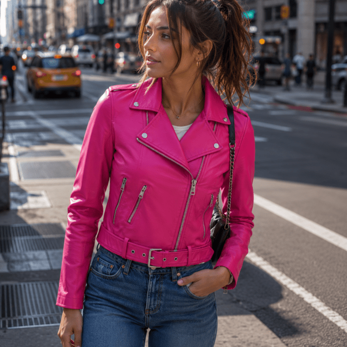Asymmetrical Leather Hot Pink Jacket Womens