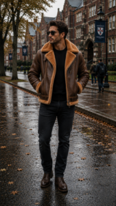Men’s Brown Aviator Shearling Jacket