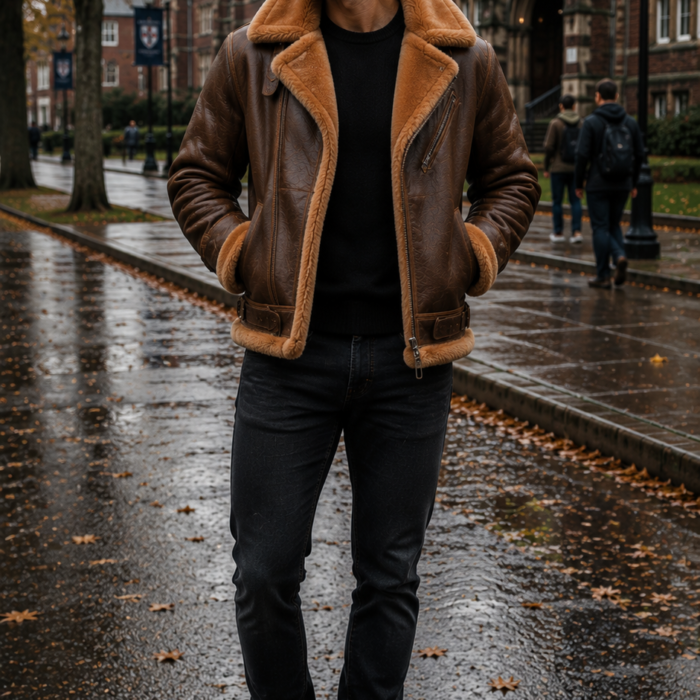 Men’s Brown Aviator Shearling Jacket