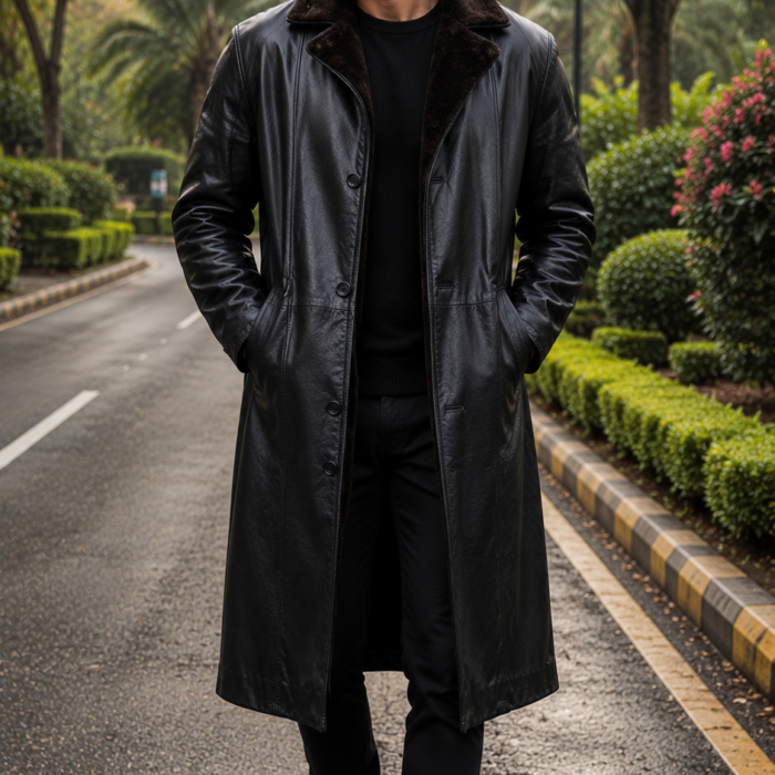 Men’s Shearling Black Leather Coat