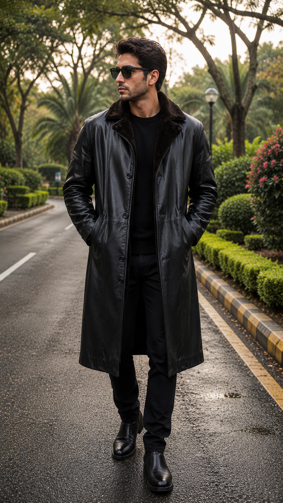 Men’s Shearling Black Leather Coat