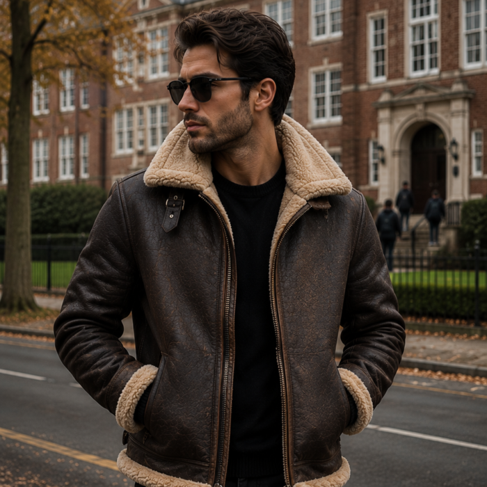 Men’s Shearling Dark Brown Aviator Jacket