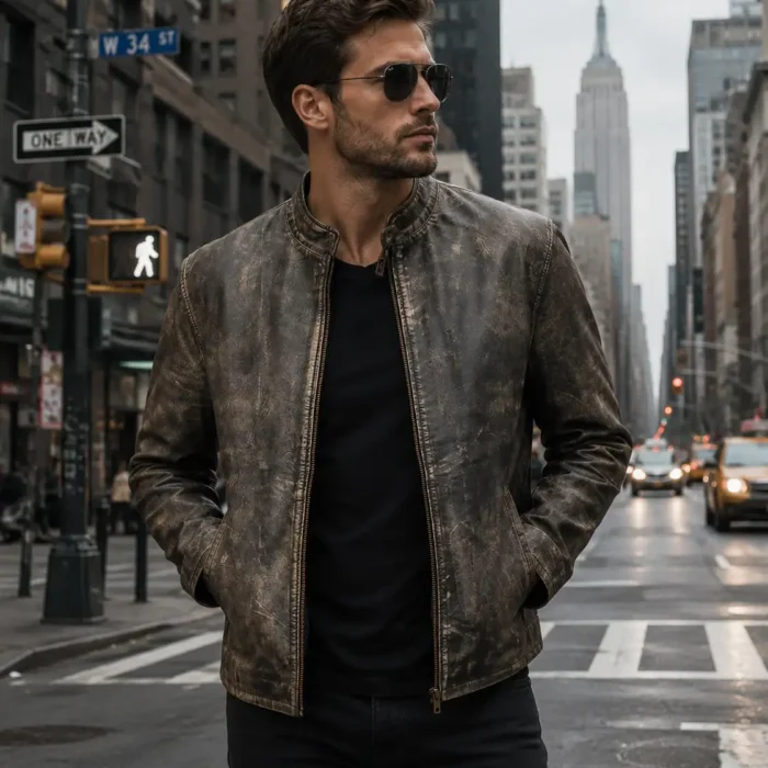 Unisex Vintage Distressed Leather Coat