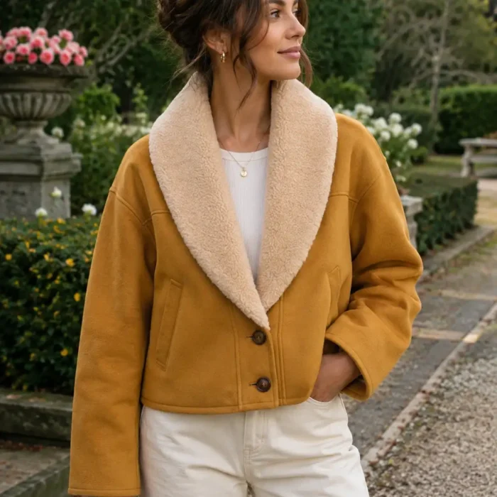 Women's- Shearling-Shawl -Collar-Leather-Jacket