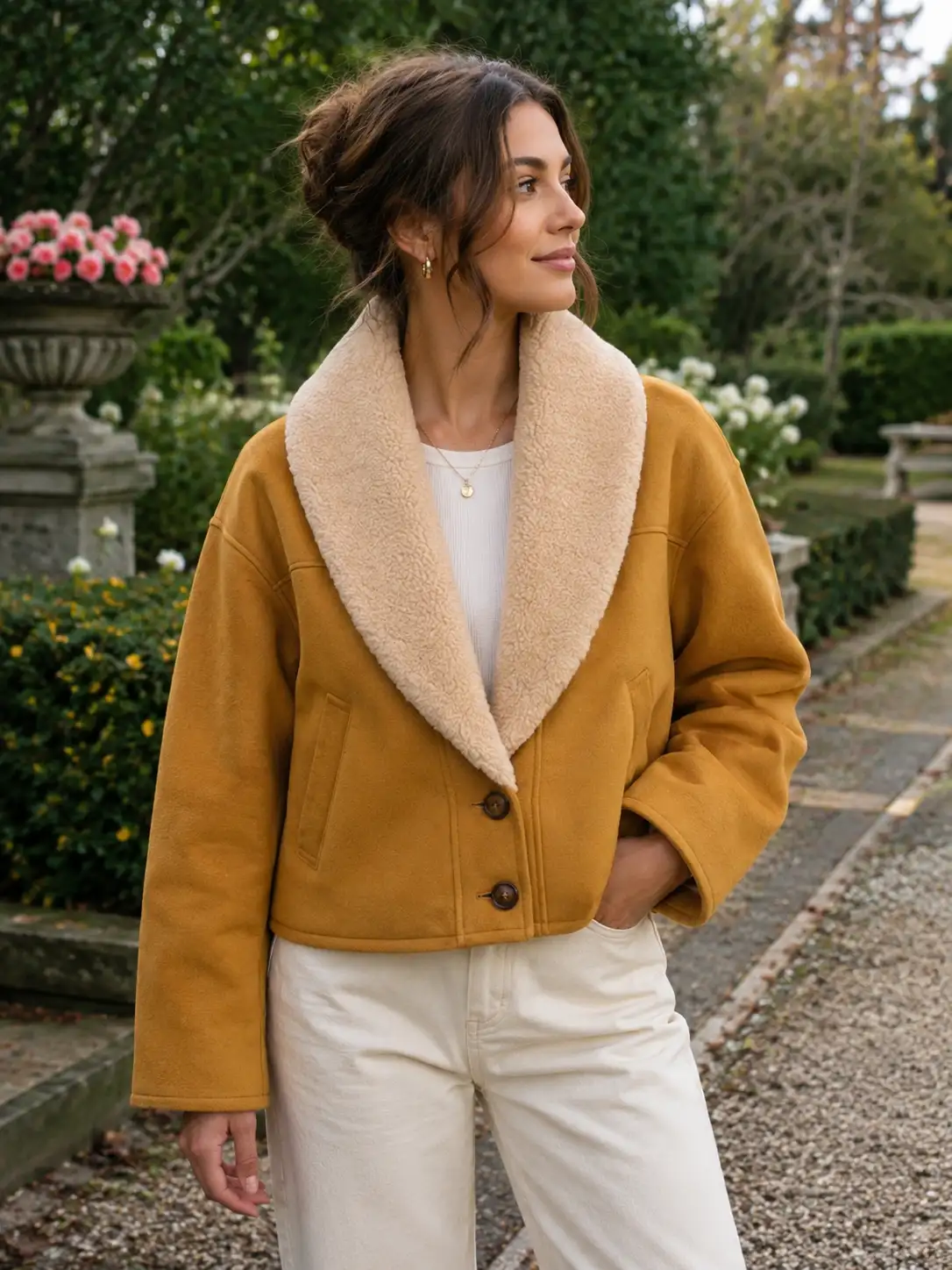 Women's- Shearling-Shawl -Collar-Leather-Jacket