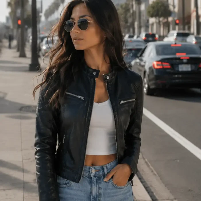 Black-Womens-Distressed-Black-Cafe-Racer-Jacket