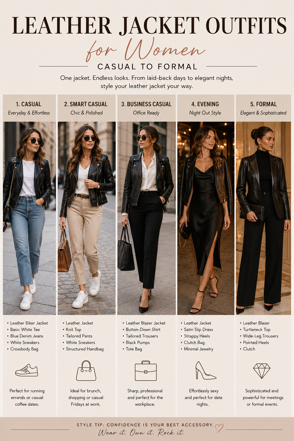 Leather Jacket Outfits for Women Casual to Formal