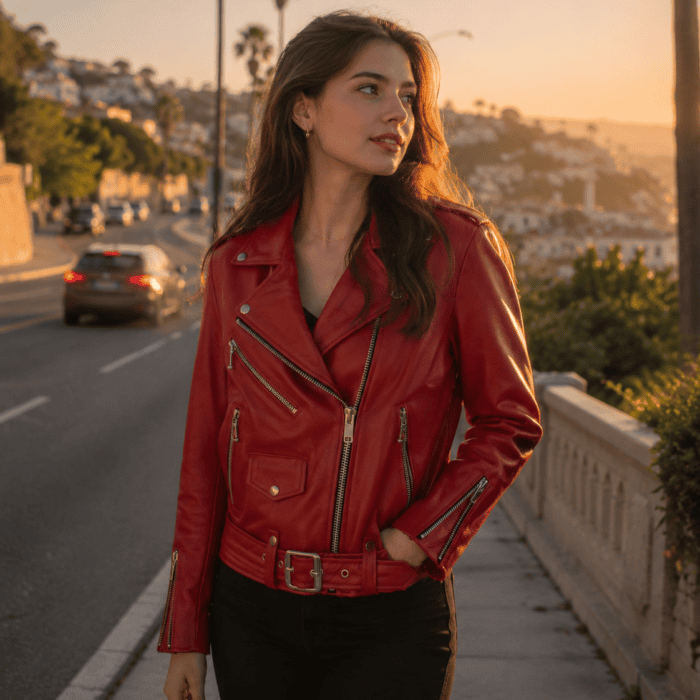 Maria Red Leather Moto Jacket