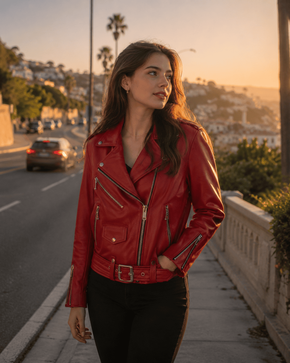 Maria Red Leather Moto Jacket