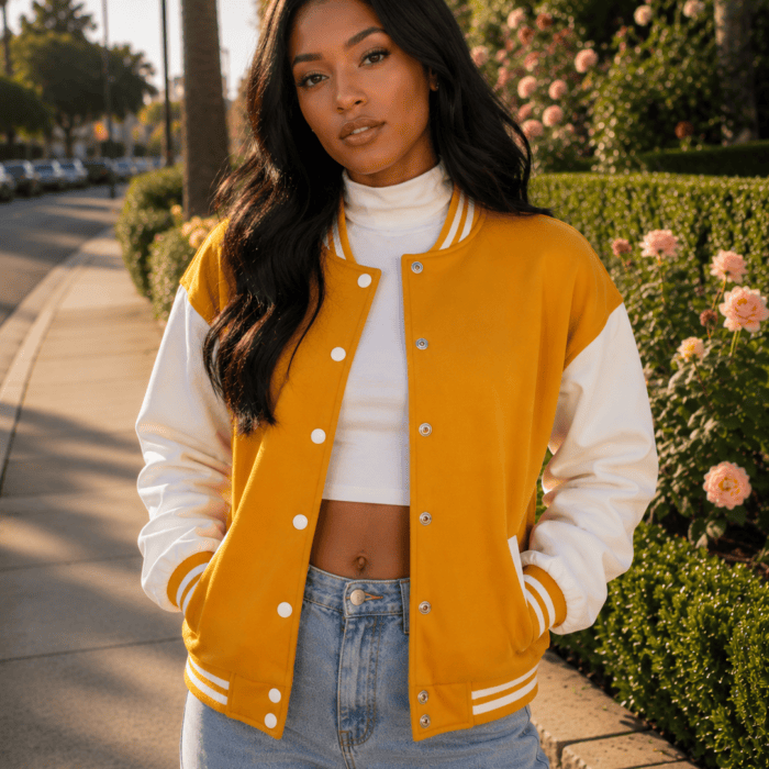 Women’s Mustard Satin Bomber Jacket