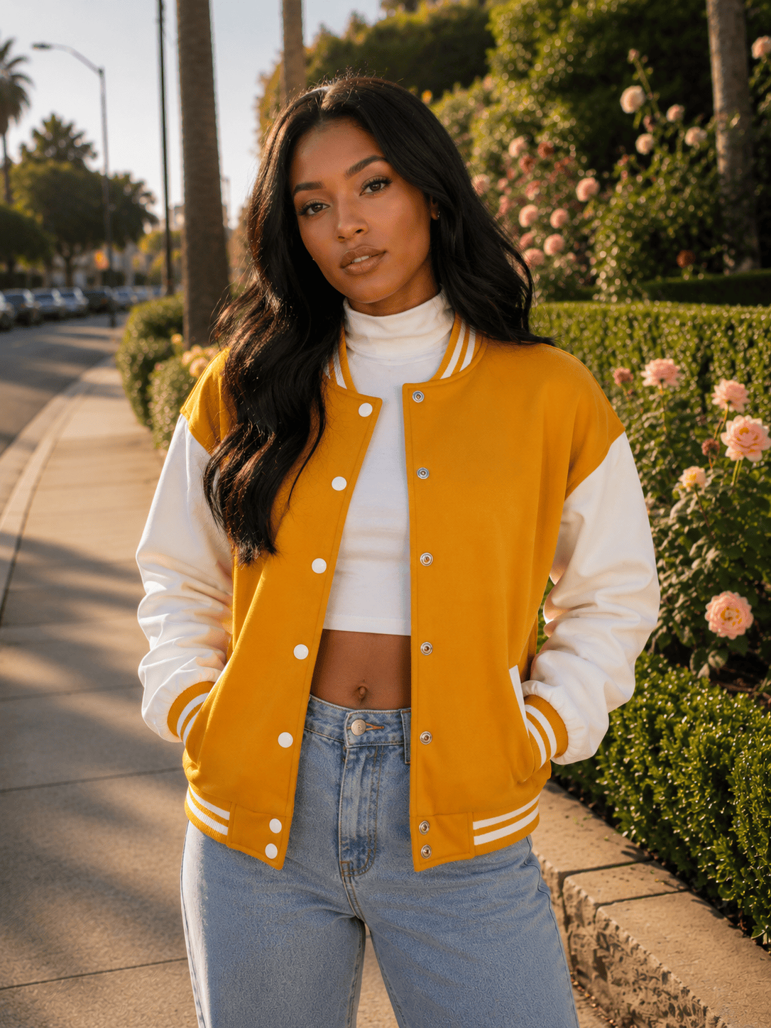 Women’s Mustard Satin Bomber Jacket