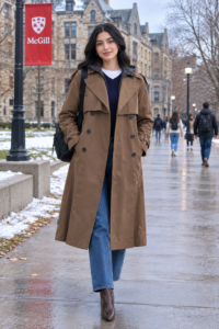 Crinkled Nylon Trench Coat with Hooded Bib Inset