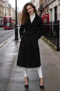 Genuine Metis Suede Belted Trench Coat