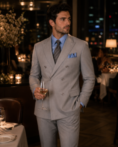 Light Gray Regular Fit Double Breasted 2 Piece Suit