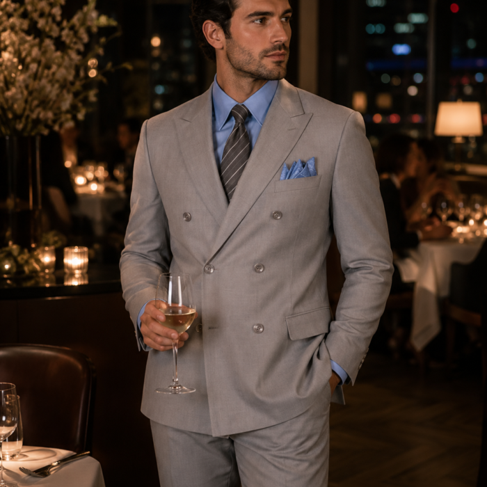 Light Gray Regular Fit Double Breasted 2 Piece Suit