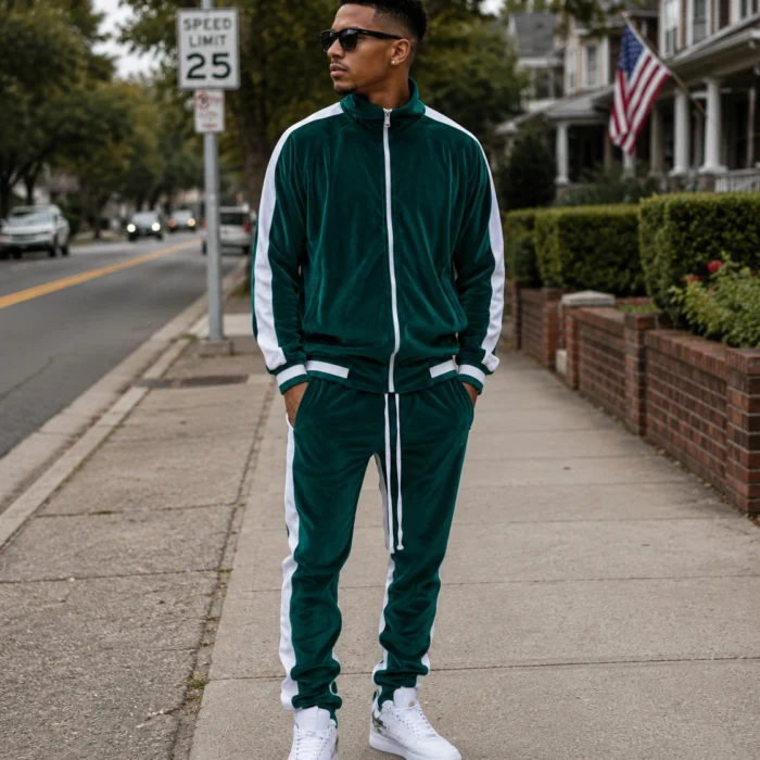 Men's 2 Piece Sports Outfits Soft Velvet Tracksuit