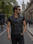 Men's Biker Leather Vest – Black