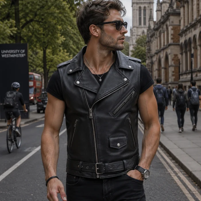 Men's Biker Leather Vest – Black