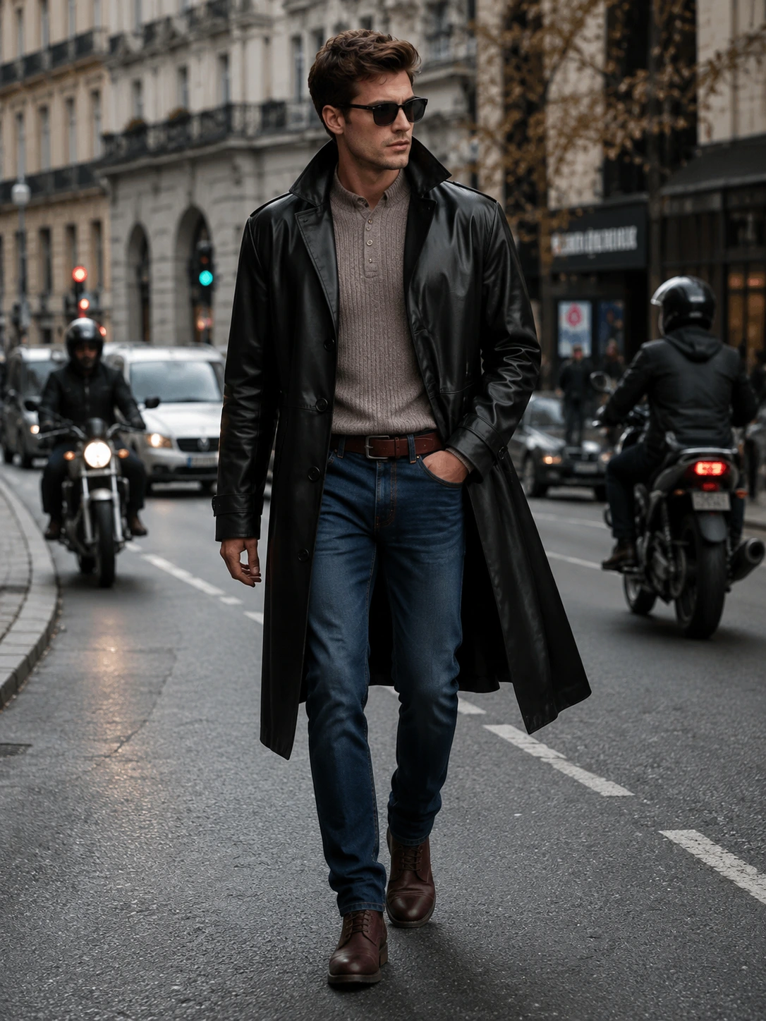 Men's Casual Faux Leather Long Coat