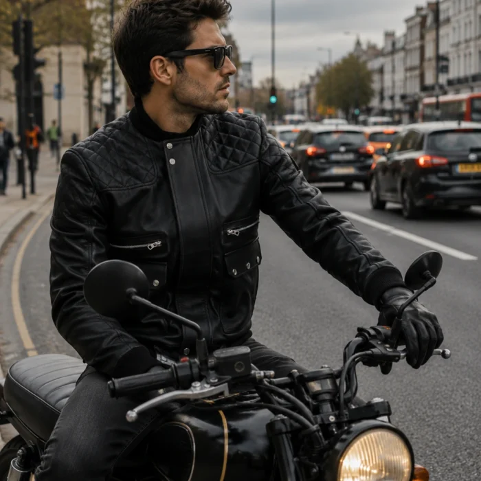 Men's Classic Slim Fit Black Leather Quilted Jacket