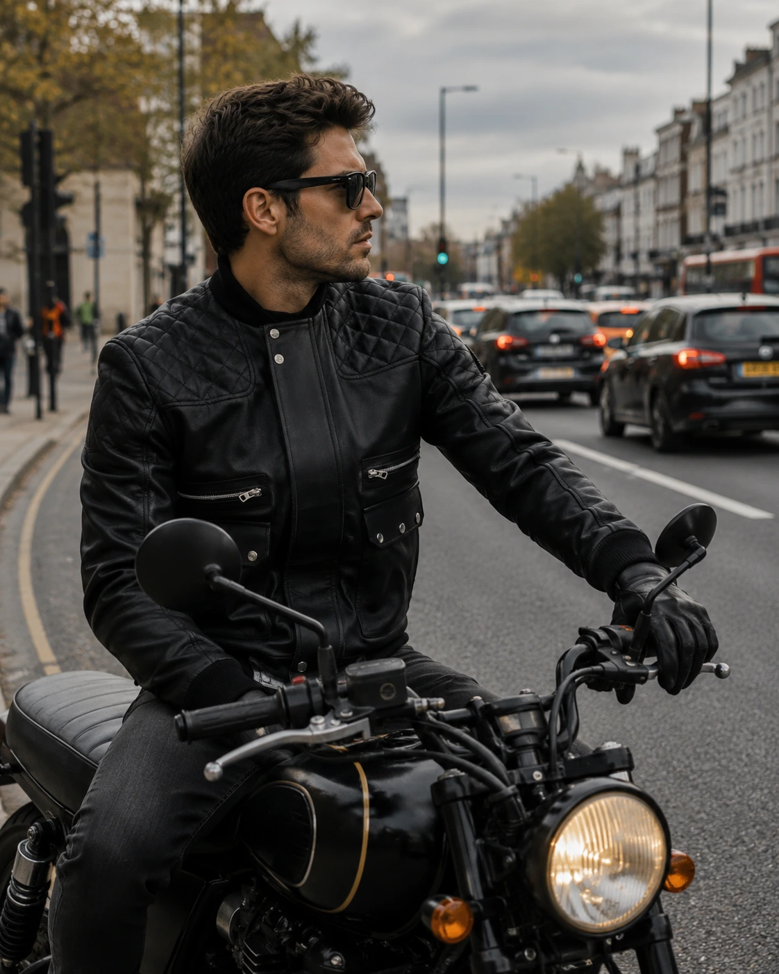 Men's Classic Slim Fit Black Leather Quilted Jacket