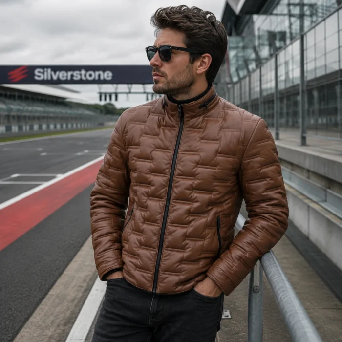 Men's Stylish Brown Leather Quilted Jacket