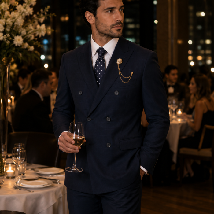 Navy Glen Plaid Double Breasted 2-Piece Suit