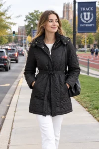 Women's Belted Zig-Zag Quilted Jacket
