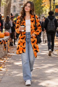 Halloween Bat Print Blazer