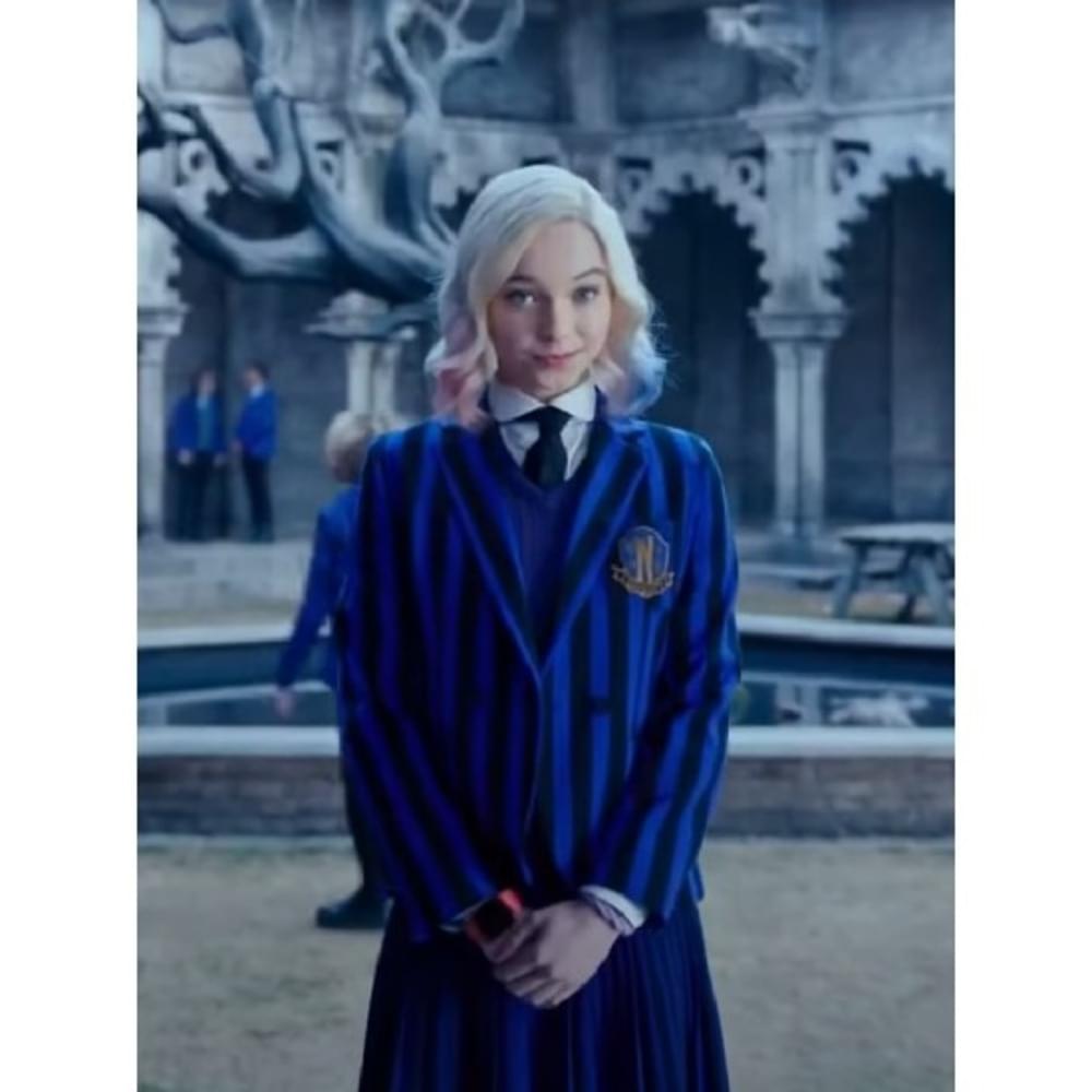 Wednesday Emma Myers' Blue Striped Blazer 2025 - Image 3